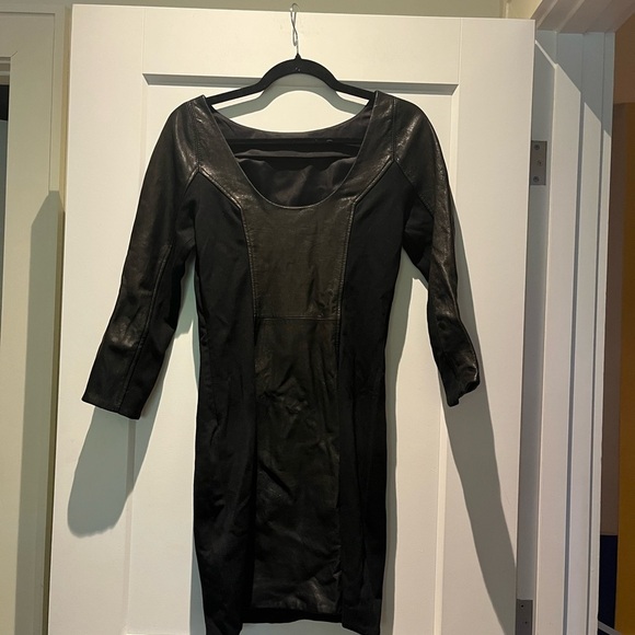 DVF Genuine Leather Bodycon Scoop Back Midi Dress - Picture 5 of 14